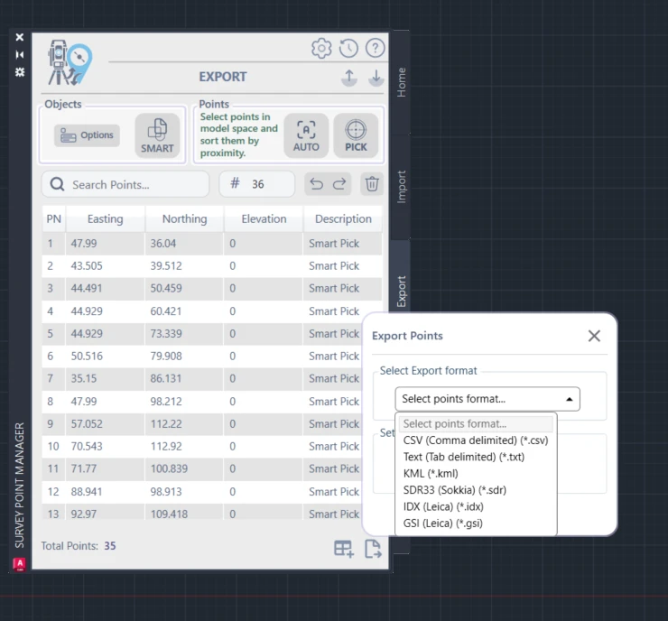 Export options